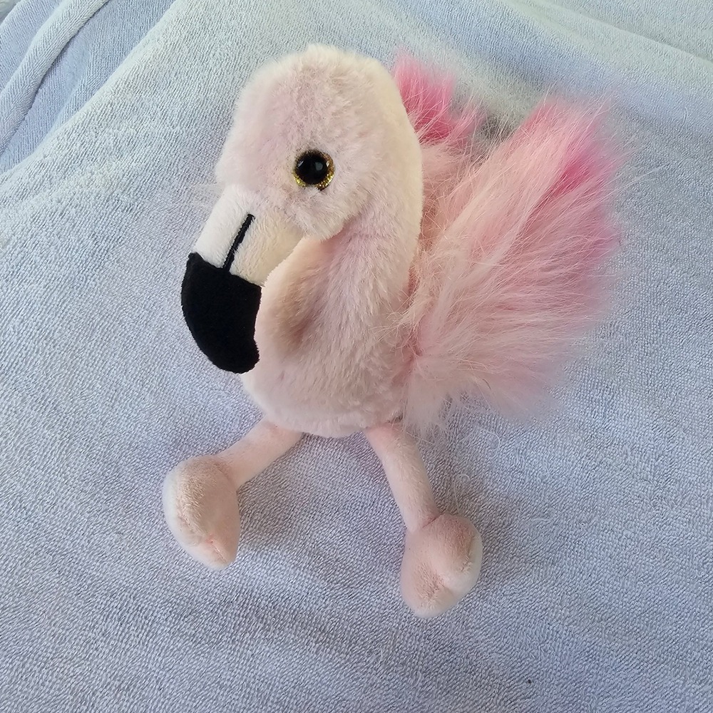 Bearington Collection Pink Flamingo Plush Stuffed Animal Gold Eyes Feather Wings